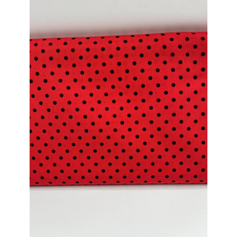 TISSU POIS NOIRS SUR FOND ROUGE