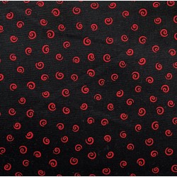 TISSU SPIRALES ROUGES SUR FOND NOIR