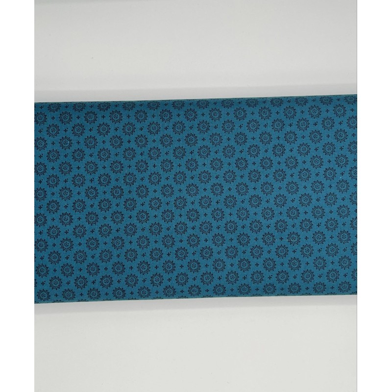 TISSU BLEU CANARD IMPRIME NOIR