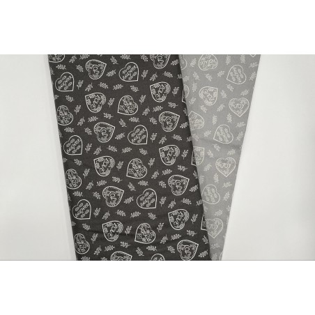 TISSU COEURS FOND GRIS ( 2 COLORIS)